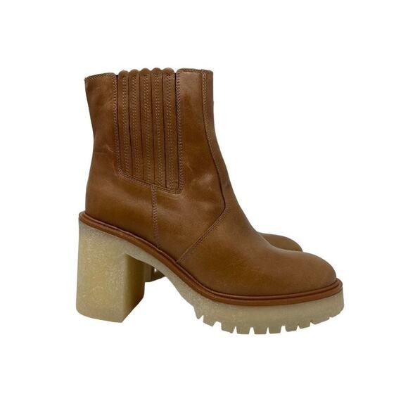 Free People James Chunky Heel Leather Chelsea Boot Brown 38.5 - Picture 3 of 8